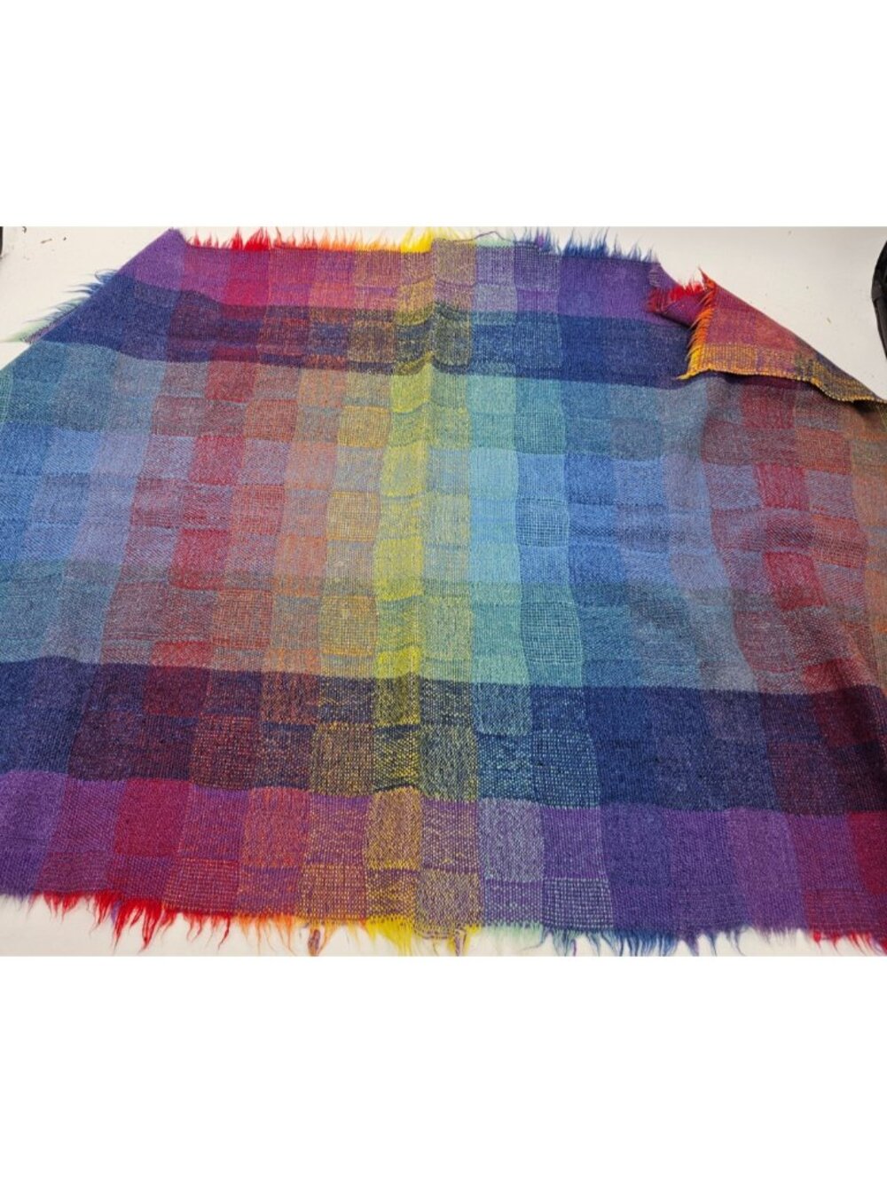 VTG Avoca Handweavers Wool Throw 53in x 35in Rainbow Plaid Blanket Ireland - Picture 4 of 4